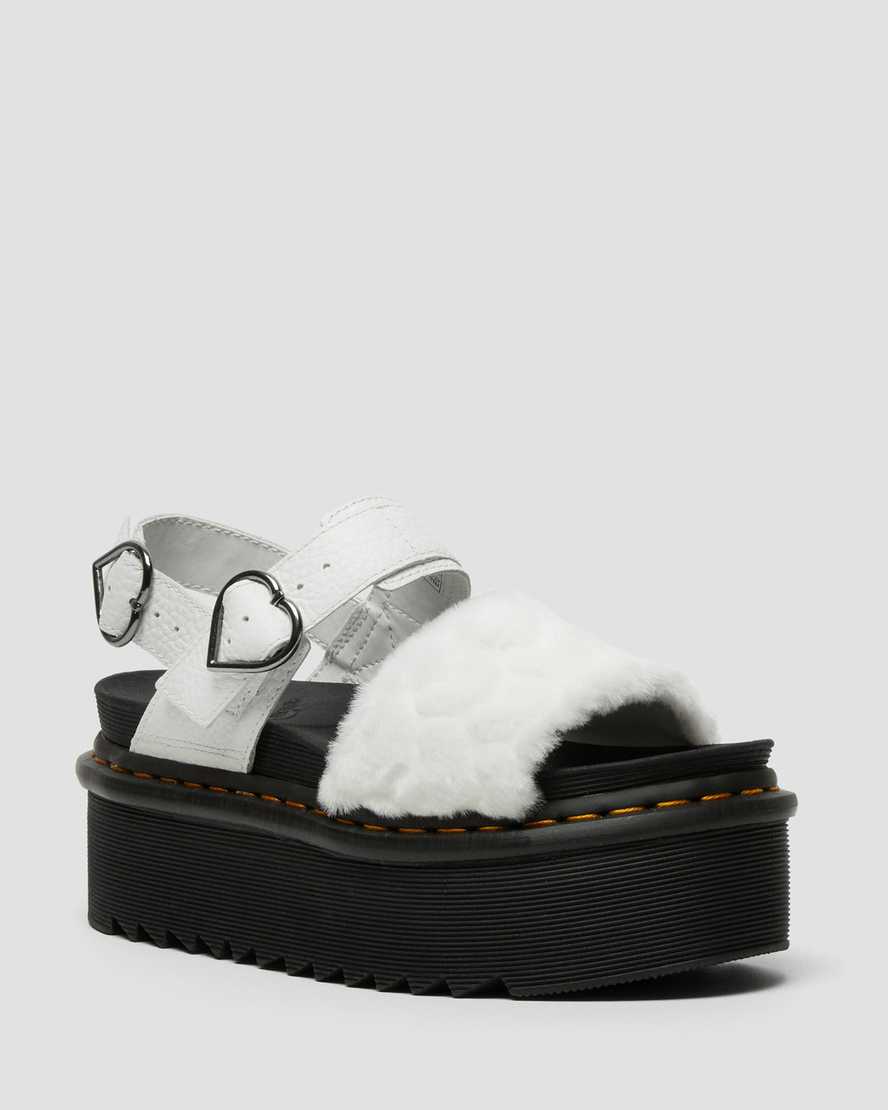 Dr. Martens Voss Fluffy Faux Fur Platform Sandaler Dame Hvite [3048RYIQM]